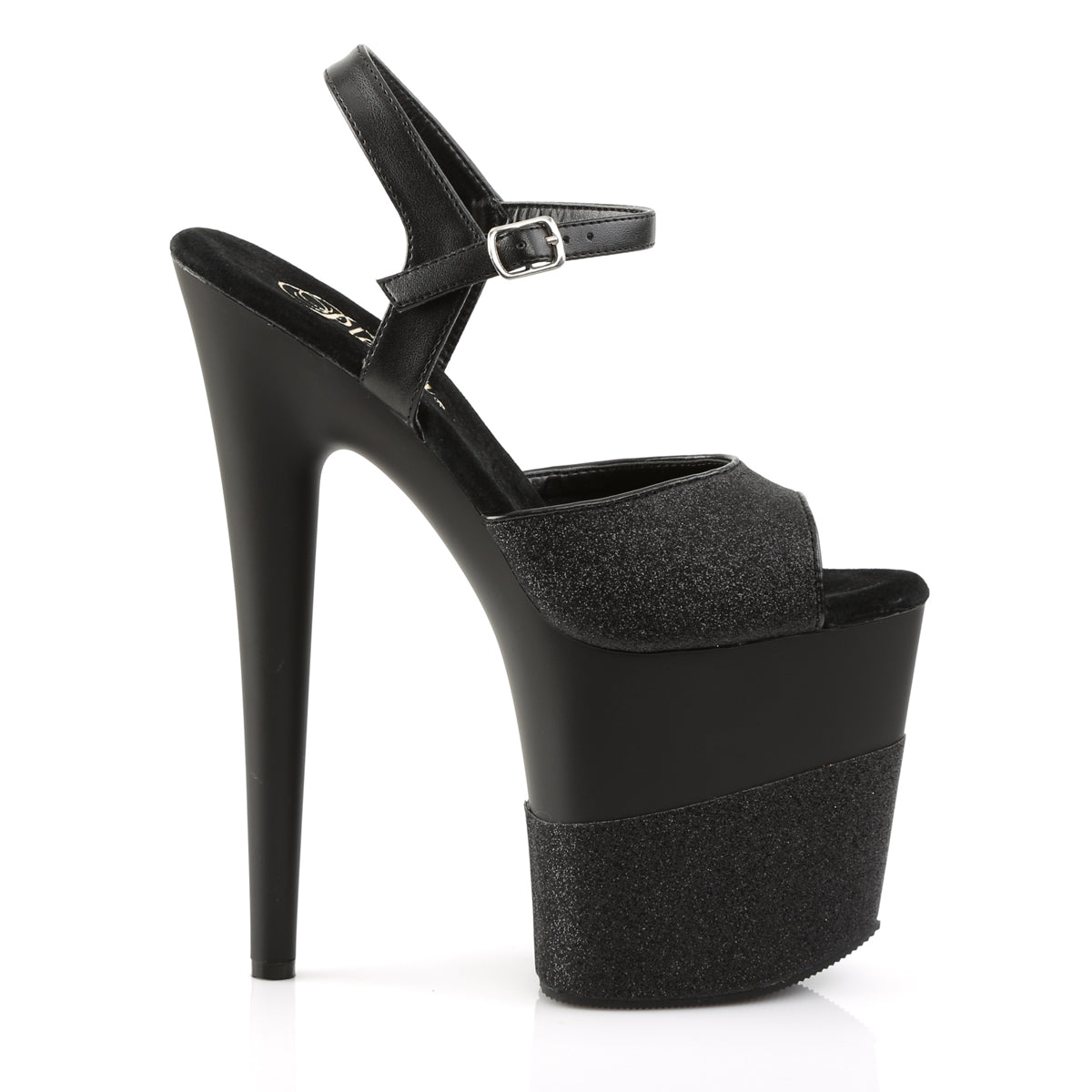 Pleaser Flamingo-809-2G Black Glitter Platform Heels