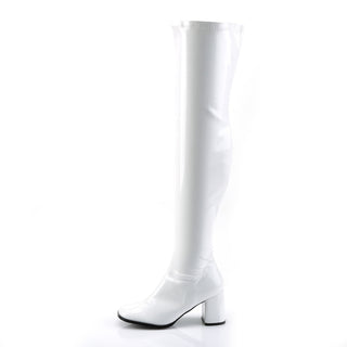 White Patent Over-the-Knee Boots with Block Heel