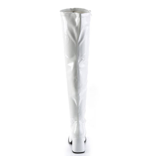 White Patent Over-the-Knee Boots with Block Heel