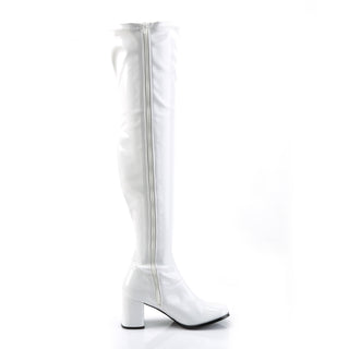 White Patent Over-the-Knee Boots with Block Heel