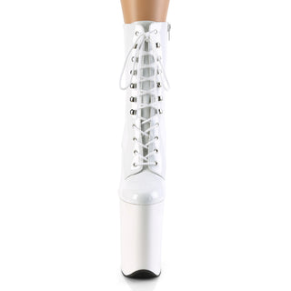 Infinity-1020 White Patent 9 Inch Heel Platform Boots