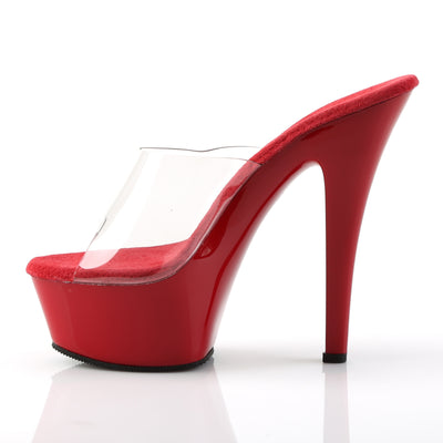 .Pleaser Kiss-201 Red 6-Inch Platform Mules