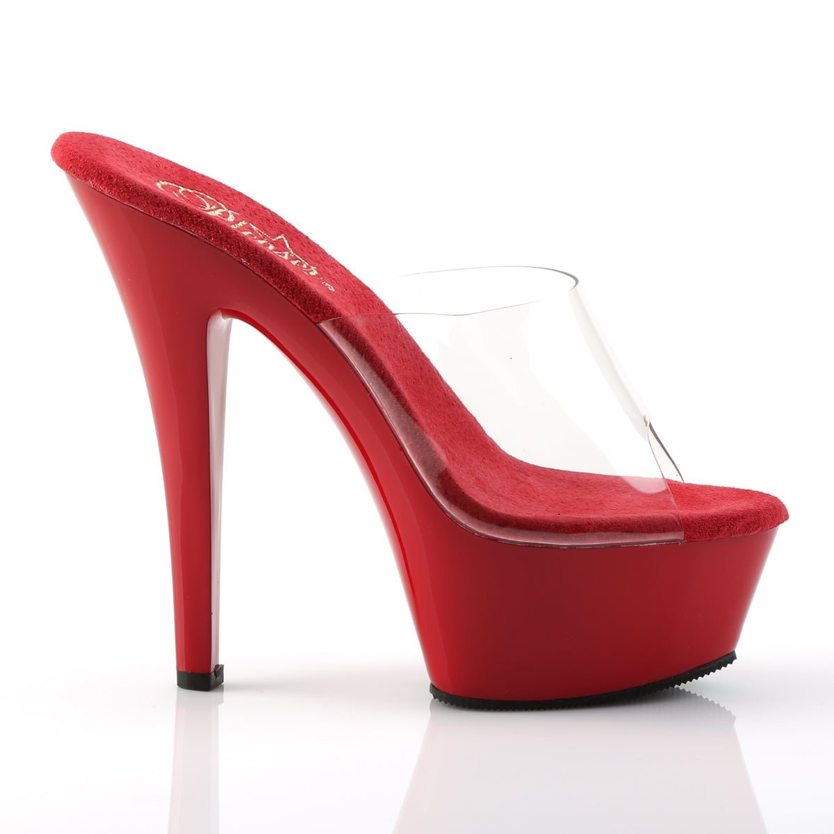 .Pleaser Kiss-201 Red 6-Inch Platform Mules