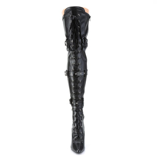 Seduce-3028 Black Matte Triple Buckle Thigh-High Boots