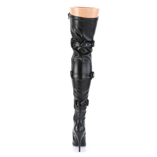Seduce-3028 Black Matte Triple Buckle Thigh-High Boots