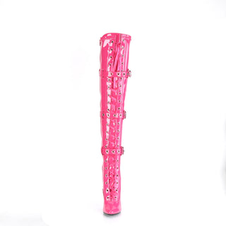 Seduce-3028 Hot Pink Triple Buckle Thigh-High Boots
