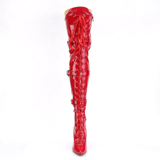 Seduce-3028 Red Triple Buckle Thigh-High Boots