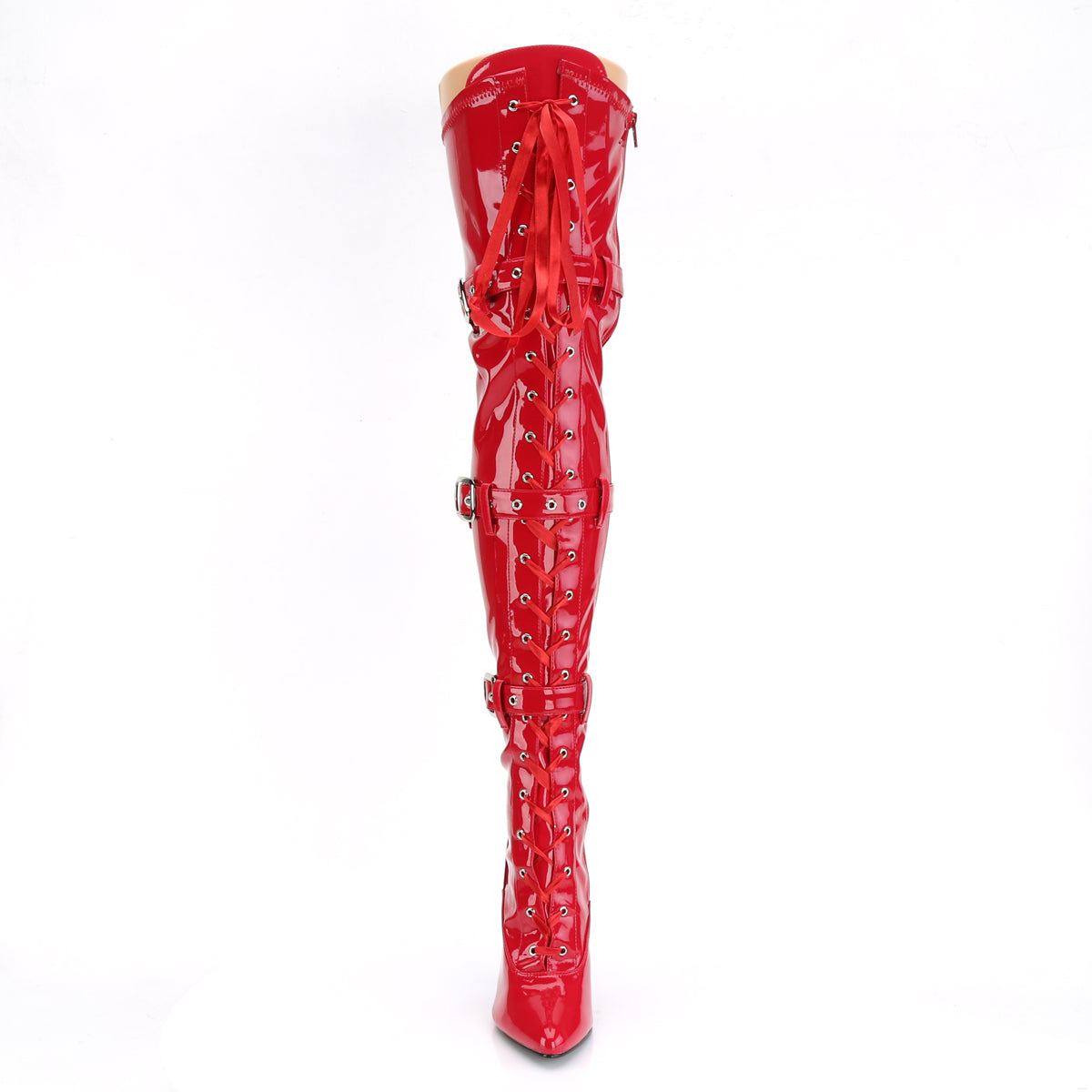 Pleaser Seduce-3028 Red Triple Buckle Thigh-High Boots