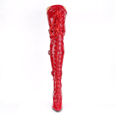 Pleaser Seduce-3028 Red Triple Buckle Thigh-High Boots