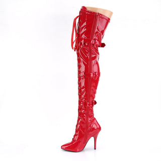 Seduce-3028 Red Triple Buckle Thigh-High Boots
