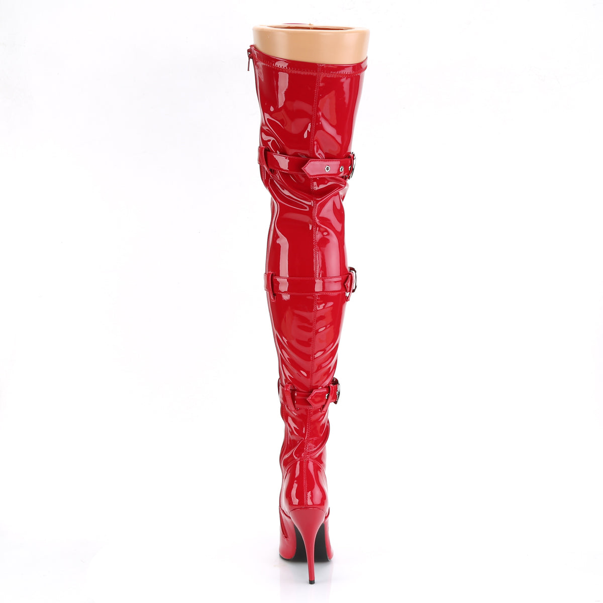 Pleaser Seduce-3028 Red Triple Buckle Thigh-High Boots
