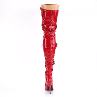 Pleaser Seduce-3028 Red Triple Buckle Thigh-High Boots