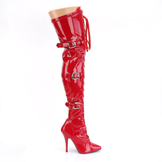 Seduce-3028 Red Triple Buckle Thigh-High Boots