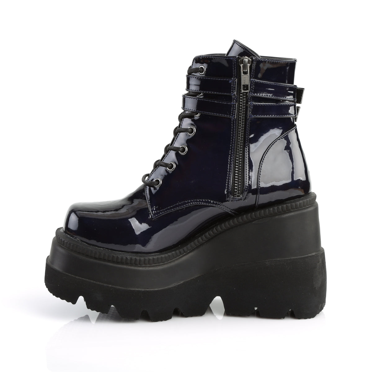Demonia Shaker-52 Hologram Wedge Platform Boots
