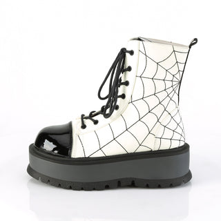 Slacker-88 White Spider Web Platform Boots Glow