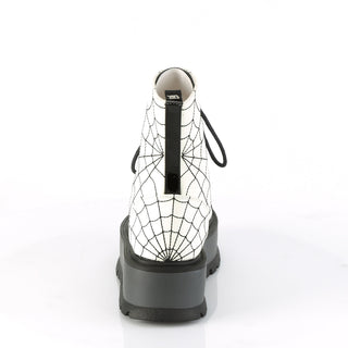 Slacker-88 White Spider Web Platform Boots Glow