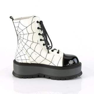 Slacker-88 White Spider Web Platform Boots Glow