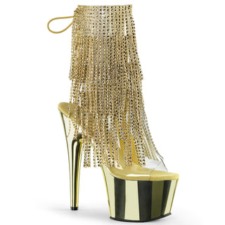 Adore-1017RSF Gold Rhinestone Fringe Chrome Platform Boots