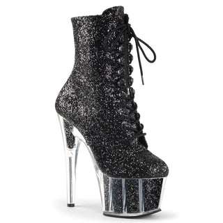 Adore-1020G Black Glitter-Filled Clear Platform Boots