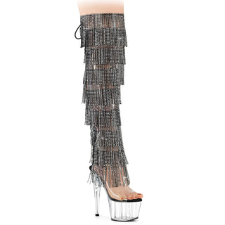 Adore-3019C-RSF Black Rhinestone Fringe Thigh-High Boots