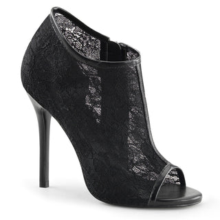 Amuse-56 Open Toe Lace Mesh Black Booties