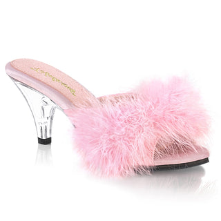 Belle-301F Pink/Clear Marabou Slippers