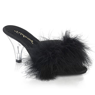 Belle-301F Black/Clear Marabou Slippers