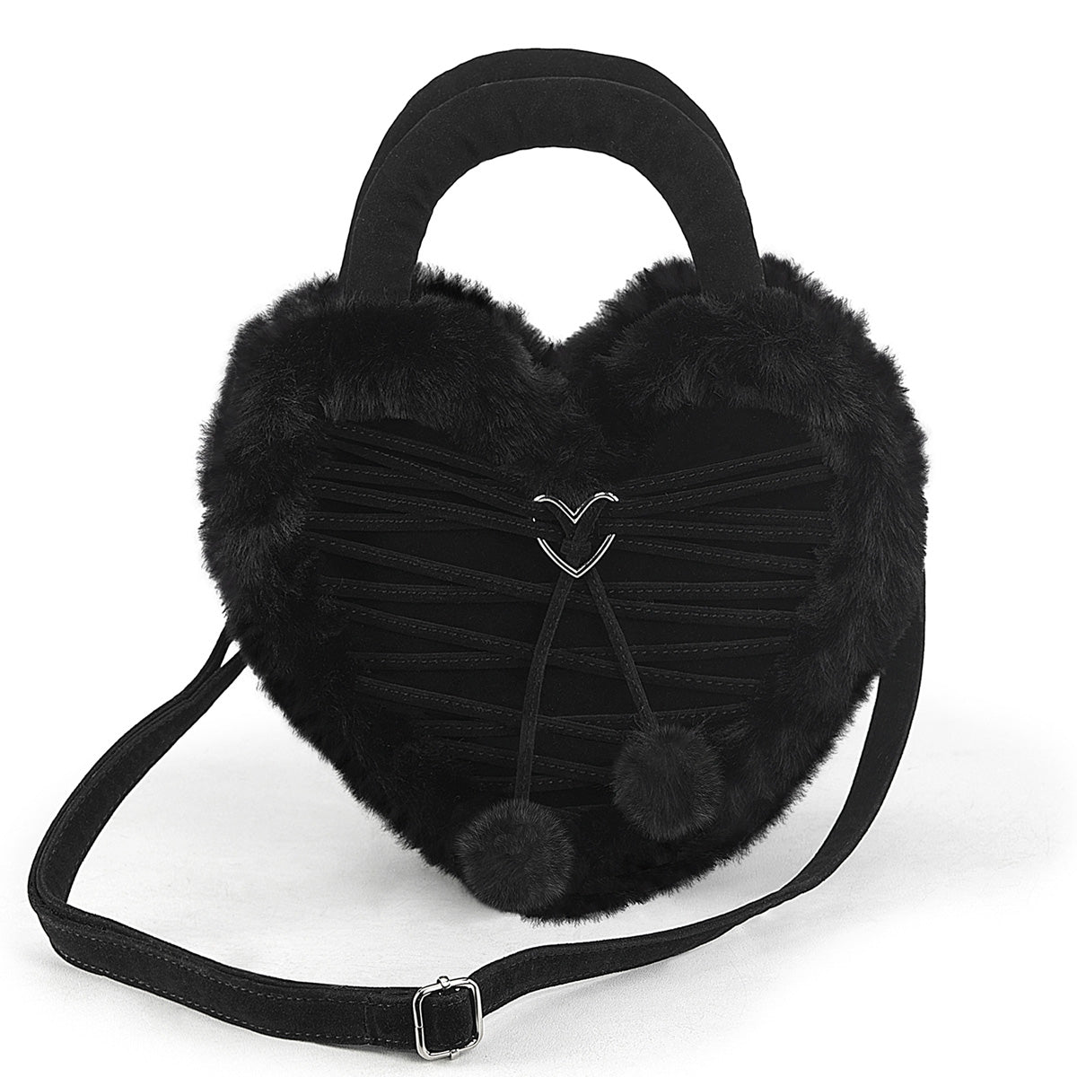 Demonia HB-631 Fluffy Heart Purse Black | OtherWorld Shoes