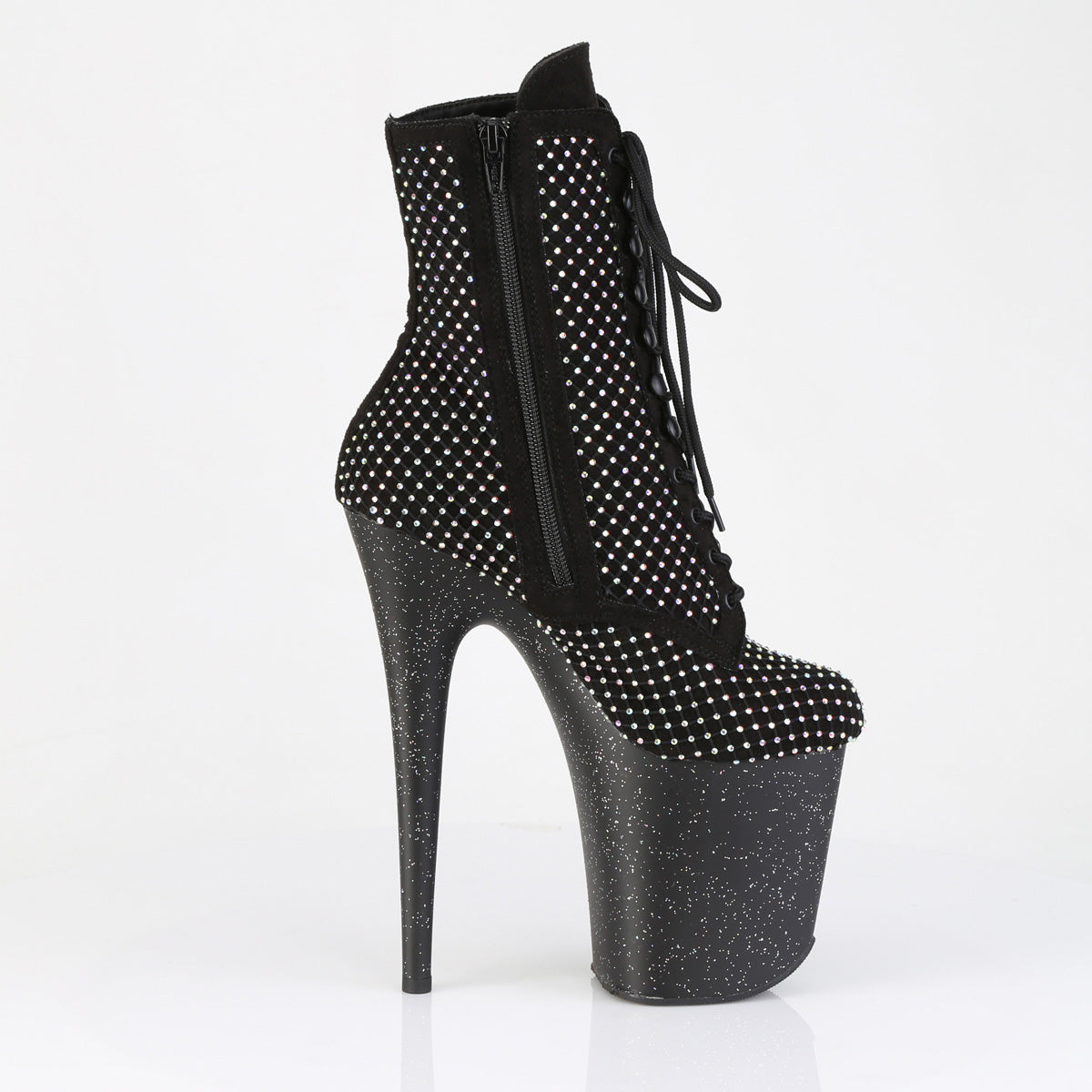 black mesh rhinestone pole boots flamingo-1020rm