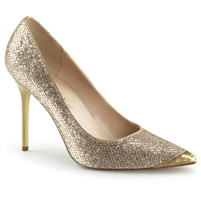 Pleaser Classique-20 Snakeskin gold glitter stiletto heels