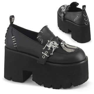 demonia ashes-38 chunky heel platform loafers with skull and stud details