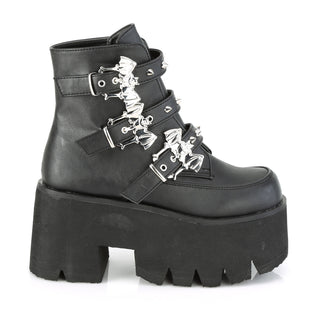 view of outer side of Demonia ashes-55 black silver bat buckle details