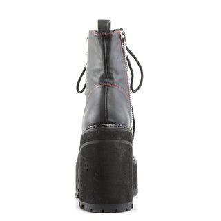 Back view of Demonia Assault-100 black combat boot with chunky block heel