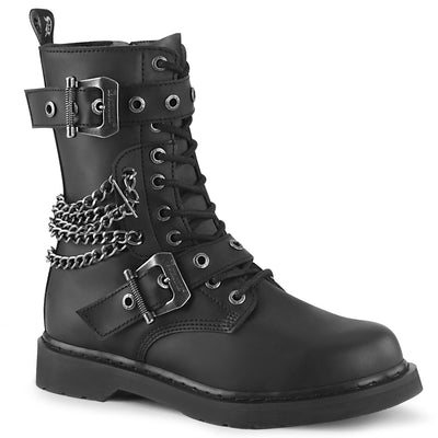 demonia bolt-250 mid-calf combat boots with chain and buckle details