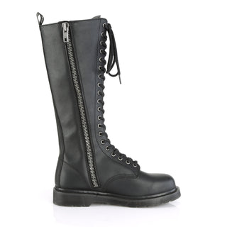 inner side view of demonia bolt-400 knee high combat boots showing zipper