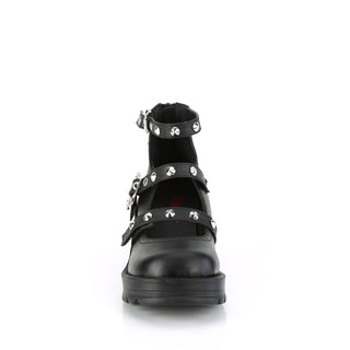 front view of demonia bratty-30 view of round toe and studs 