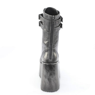 Rear view of Demonia Camel-250 wedge platform boots with back zip closure