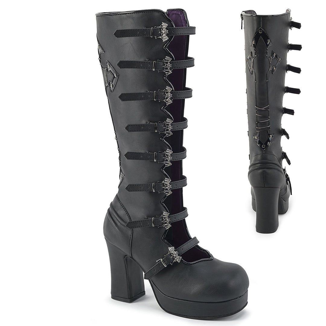 Demonia Gothika-160 Bat Buckle Gothic Knee High Platform Boots