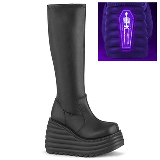 demonia morte-300 wedge platform knee high boots