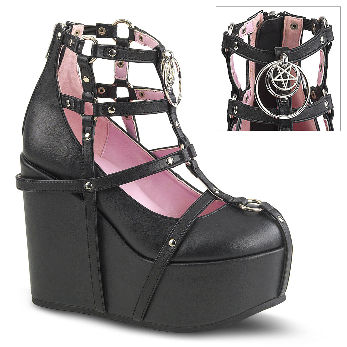 demonia poison 25-1 wedge platform cage style witch shoes