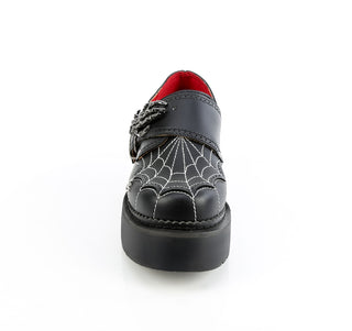 Demonia Rebel-03 platform shoe with spider web stitched toe, front view