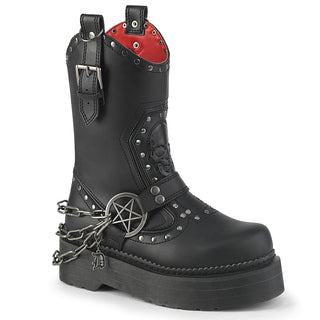Demonia Rebel-56 Witch Cowboy Platform Boots with pentagram harness