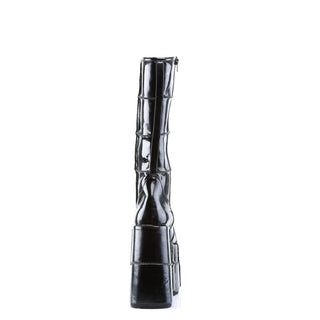 back side view of demonia stack-301 black pa platform boots