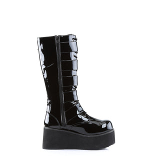 Demonia Trashville-518 black patent knee high platform boots inner side view