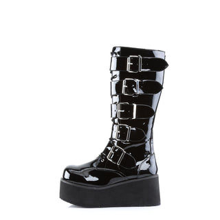 Demonia trashville-518 black patent knee high platform boots outer side view