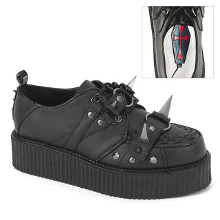 Demonia V-Creeper-518 black platform creepers with spikes, O-ring strap and studded details