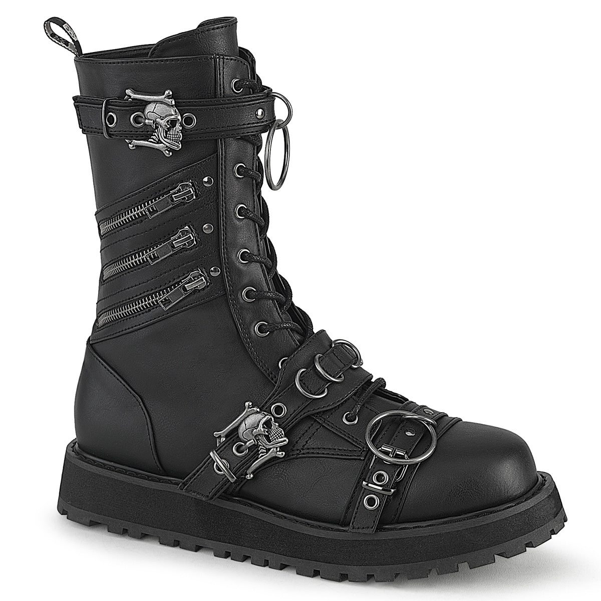Demonia Valor-240 combat boots with skull accents