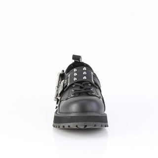 Front view of Valor-38 oxford showing lace-up and studded toe shield