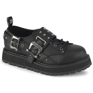 Demonia Valor-38 black platform oxford with cone studs and double buckle