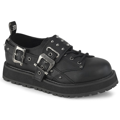 Demonia Valor-38 black platform oxford with cone studs and double buckle
